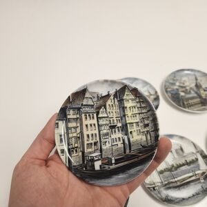 Vintage AK KAISER Porcelain W Germany Set Of 6 Coasters Scenes of Hamburg City